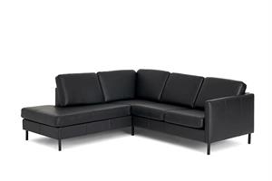 Visby sofa med open end - Sort sevilla læder - FAST LAVPRIS 